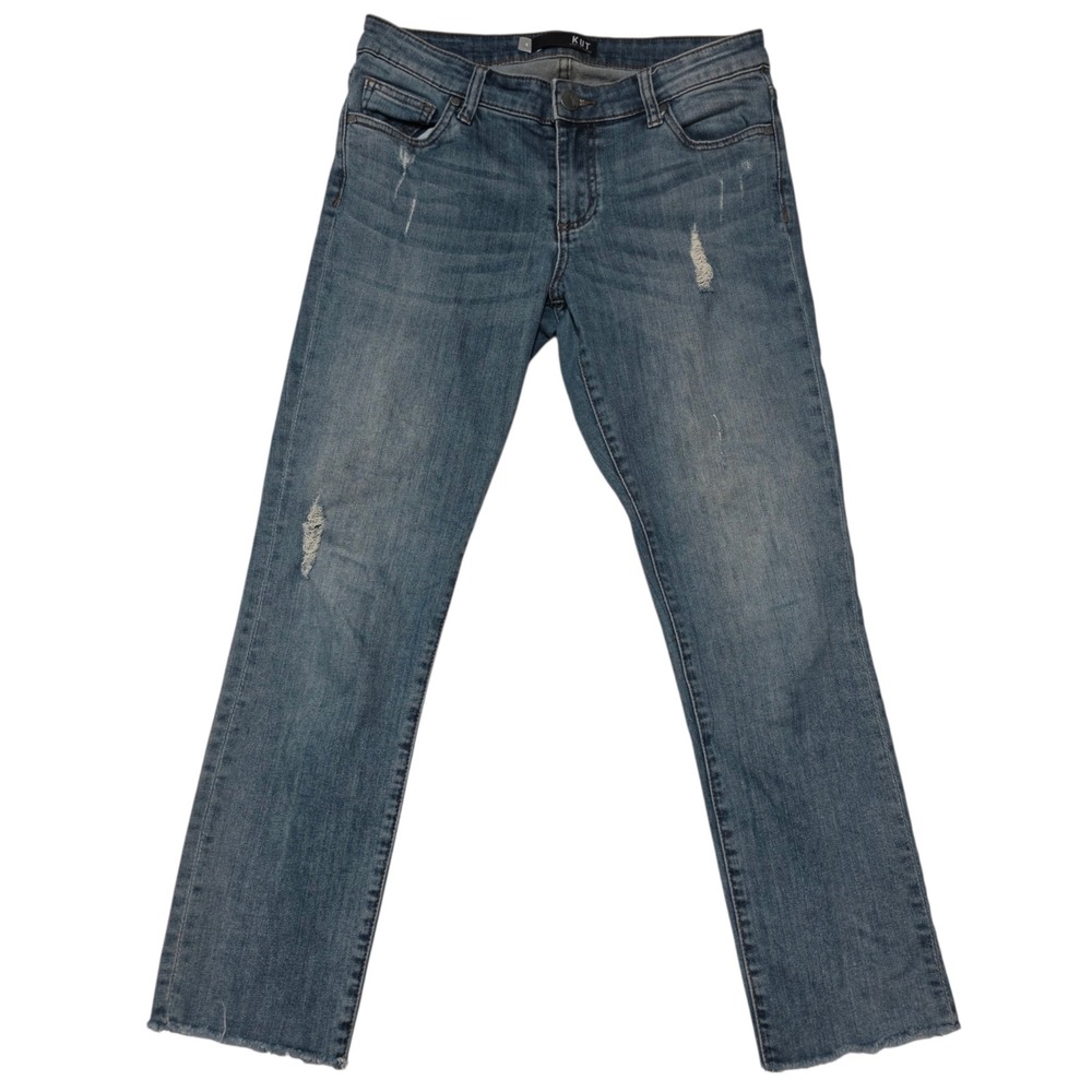 KUT from the Kloth Reese Ankle Straight Leg Size 4 Blue Jeans Distressed Raw Hem